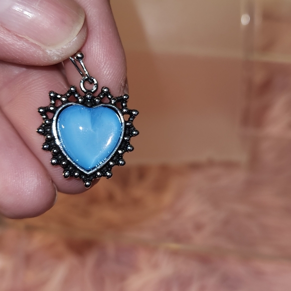 Heart-Shaped Blue & Silvertone Earrings (R87) - Picture 3 of 3